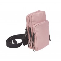 Lorenz Compact Twin Top Zip X-Body Phone/Accessory Bag, Front Zip Pocket & Elastic Arm/Hand Strap In Soft Crinkled Nylon